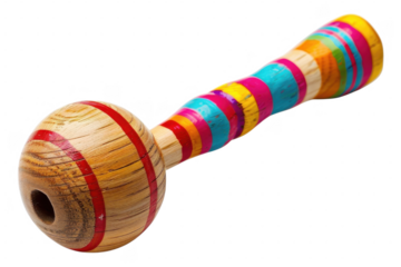 Colorful wooden balero toy close on transparent background
