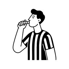 Referee blowing a whistle during a game, representing authority, fair play, and sports discipline.
