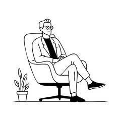 Psychologist sitting in a chair attentively listening, representing empathy, therapy, and professional mental health support.
