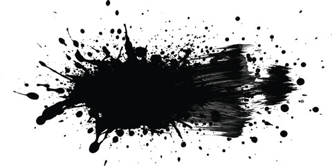 Black ink splatter with drips a grunge vector element isolated on white background for artistic design