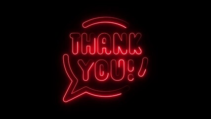 Glowing red neon sign thank you message inside speech bubble animation on black background for appreciation gratitude - Powered by Adobe