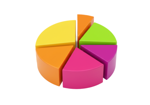 Isolated 3D Colorful Pie Chart Diagram with Slices - Infographic Visual Business Concept