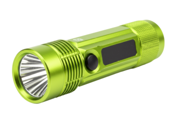 Isolated green flashlight with grip pattern design for hiking and outdoor activities