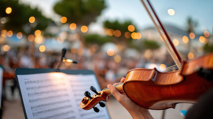 Violinist Performing at Outdoor Concert