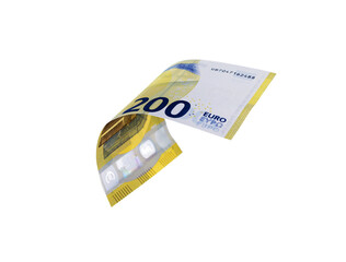 Flying Euro money note over the white background, isolated with clipping path