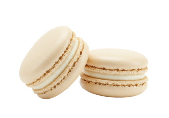 Isolated ivory French macarons filled with cream, a delightful confectionary treat