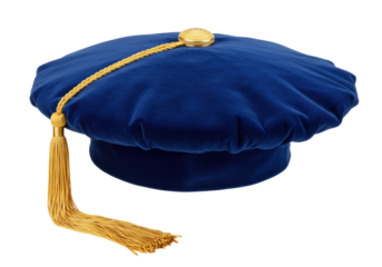 Isolated Doctoral Graduation Cap Academic Regalia, Velvet Blue Graduation Mortarboard Hat