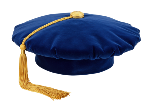 Isolated Doctoral Graduation Cap Academic Regalia, Velvet Blue Graduation Mortarboard Hat