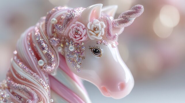 christmas Decorative unicorn figurine with intricate details and pastel colors.
