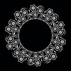 Decorative frame Elegant vector element for design in Eastern style, place for text. Floral black and white border. Lace illustration for invitations and greeting cards.