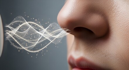 A wave of smell being inhaled through a nose
