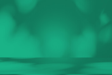Wall interior background, studio and backdrops show products. with leaf shadow leaf from window color green and white. background for text insertion and presentation of product	
