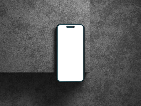 Smartphone screen on textured black surface with clean display space.