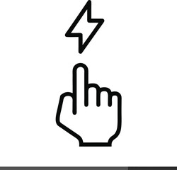 Minimalist  black line icon of a hand with index finger pointing upward.