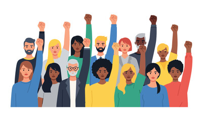 Obraz premium Diverse Group of People Raising Fists in Solidarity, Protest, and Unity; Concept of Activism, Human Rights, and Social Justice for a United Community