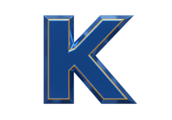Isolated royal-blue letter K with a gold trim, a bold and decorative capital letter symbol