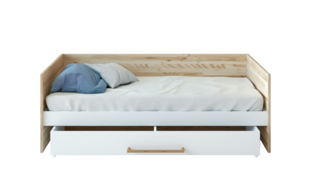 A daybed with storage drawer on transparent background