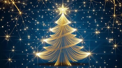 Christmas tree animation background loop gold glowing lights holiday season festive - Powered by Adobe