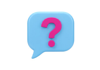 Isolated blue speech bubble with pink question mark 3D rendering for social media usage