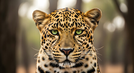 Obraz premium Leopard Face Close-Up Striking Feline Gaze Wild Predator Natural Beauty Intense Wildlife
