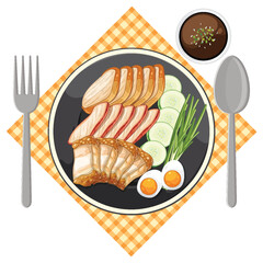 Asian Pork Belly Platter with Vegetables and Egg