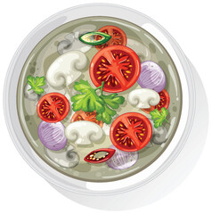 Colorful Asian Vegetable Soup Illustration