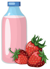 Strawberry Milk Bottle with Fresh Strawberries Illustration