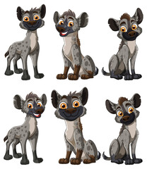 Cartoon Spotted Hyenas in Various Poses and Expressions