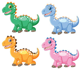 Colorful Cartoon Dinosaurs Set on White Background