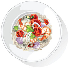 Vector Illustration of Asian Shrimp Noodle Dish
