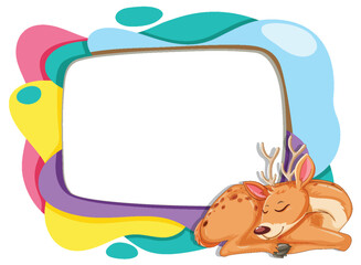 Colorful Frame with Sleeping Deer Illustration