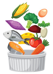 Assorted Healthy Foods Falling Into White Bowl Illustration