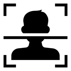 Face recognition icon, showing a user silhouette with scanning lines. Represents biometric security, identity verification, and AI recognition.