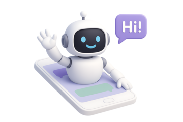 3d chatbot ai assistant robot talking with speech bubble on smartphone screen artificial intelligence isolated on transparent background