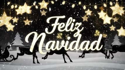 Feliz Navidad Sleigh Ride with Stars and Snowfall. - Powered by Adobe
