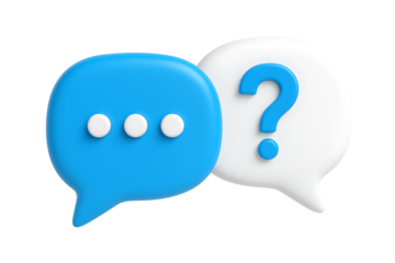 Blue and white speech bubbles with question mark 3d chat icon minimal realistic design element for help support faq or communication isolated on transparent background
