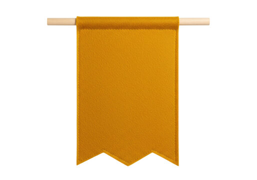 Isolated golden yellow banner with dowel rod is ready for your custom message or design