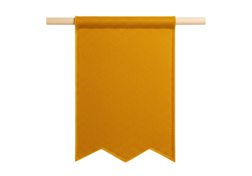 Isolated golden yellow banner with dowel rod is ready for your custom message or design