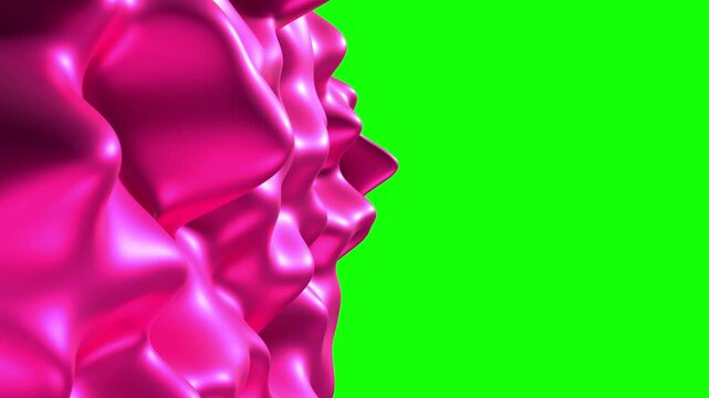 Morphing abstract pink shape isolated on green background - 3D 4k animation (3840 x 2160 px). 