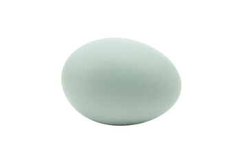 Isolated pale-green chicken egg is lying on its side, ready for Easter decoration or baking