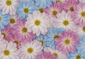 Soft pastel floral pattern featuring delicate white pink and blue daisy blooms