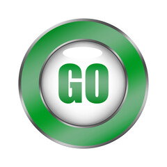Go button icon. Green metallic surface. Forward action symbol. Vector start element.