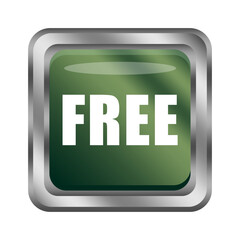 Green FREE button. Shiny web element. Vector promotional sign. Download free graphic.