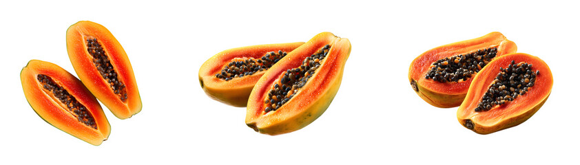 Halved Papayas Displaying Seeds and Vibrant Orange Flesh.