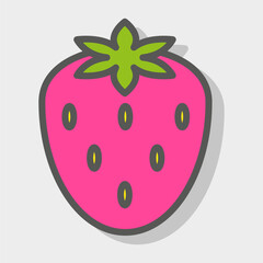 Strawberry fruit icon. Pink berry dessert Vector. Sweet healthy food symbol. Green leaves illustration.