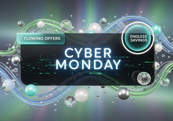 Cyber Monday Sale Banner with Velocity Deals and Warp Speed Abstract Background