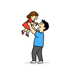 Fototapeta premium Happy father lifting daughter up in air cartoon illustration