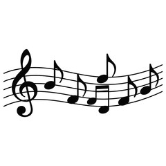 Musical notes with G clef staff and musical symbols in black