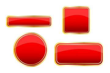 Red button shapes. Shiny glass symbol. Interface application Vector elements. Web click icons.
