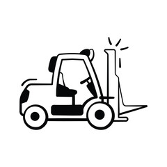 Forklift icon in doodle style, denoting industrial equipment, warehouse transport, and cargo handling.